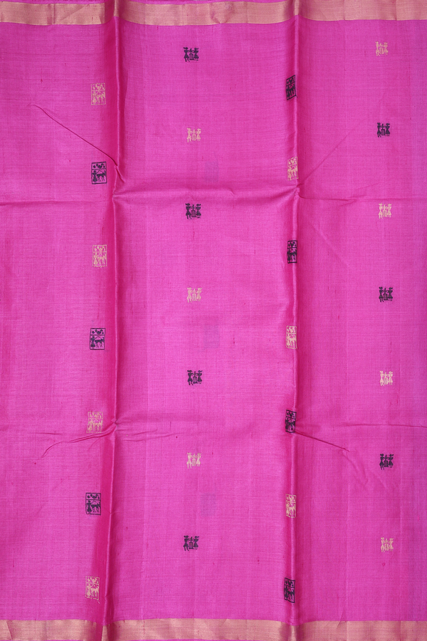 Tussar Silk Saree In Magenta With Warli Design