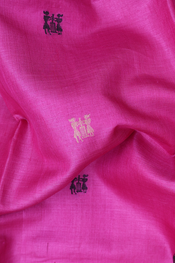 Tussar Silk Saree In Magenta With Warli Design