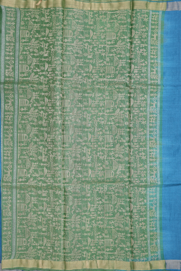 Tussar Silk Saree In Capri Blue With Warli Design