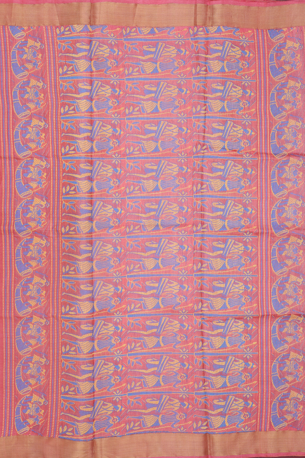Tussar Silk Saree In Orange With Threadwork Buttas