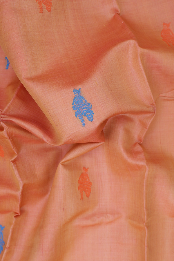 Tussar Silk Saree In Orange With Threadwork Buttas