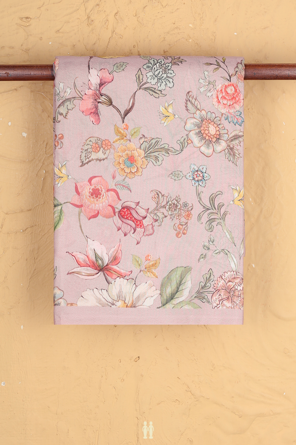 Printed Silk Saree In Blush Rose With Floral Design