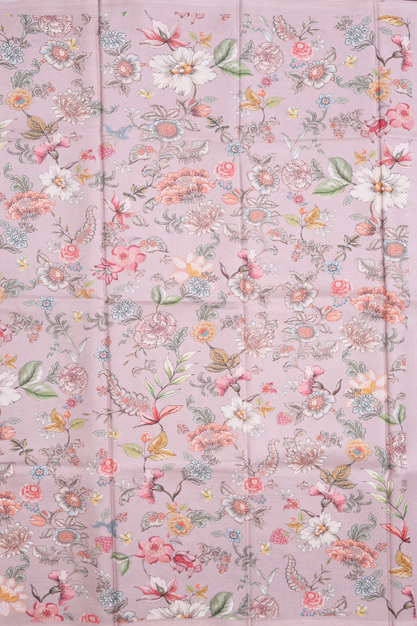 Printed Silk Saree In Blush Rose With Floral Design
