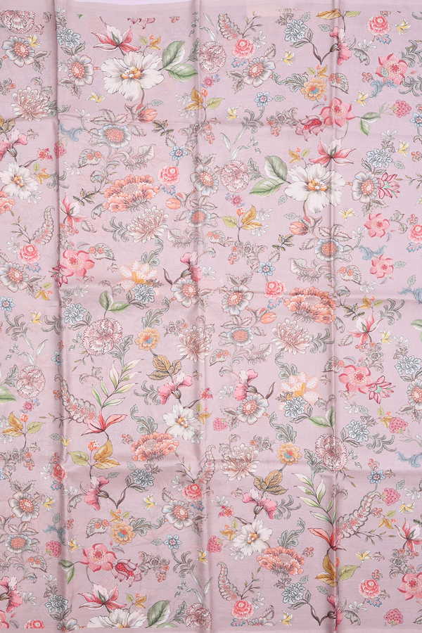 Printed Silk Saree In Blush Rose With Floral Design