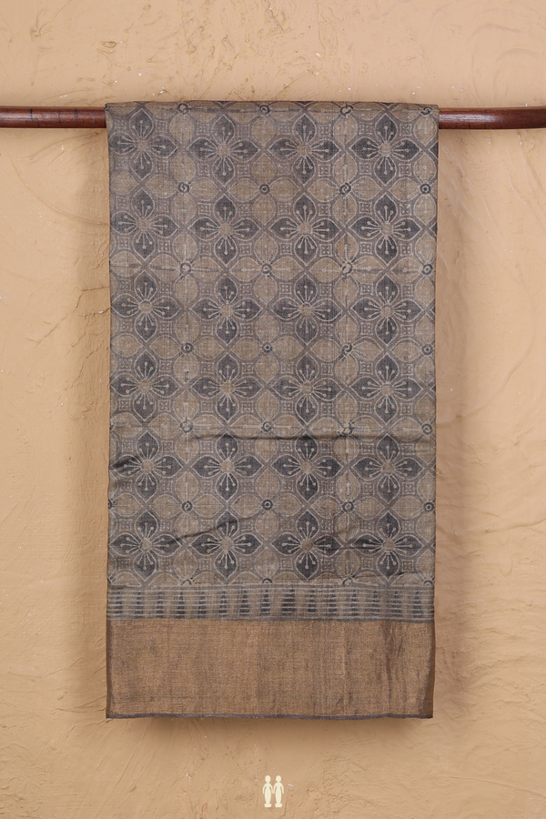Tussar Silk Saree In Cedar Brown With Ajrakh Printed Design