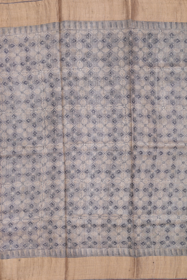Tussar Silk Saree In Cedar Brown With Ajrakh Printed Design