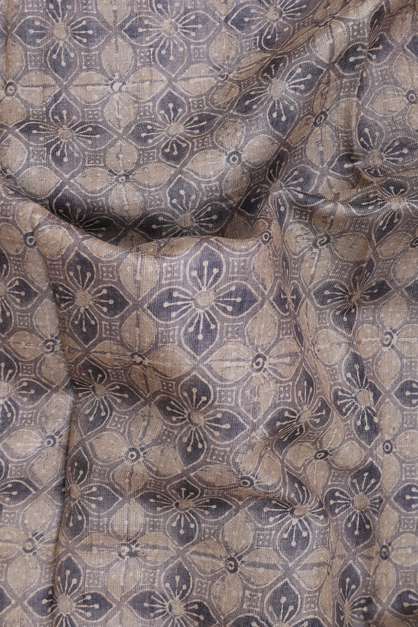 Tussar Silk Saree In Cedar Brown With Ajrakh Printed Design