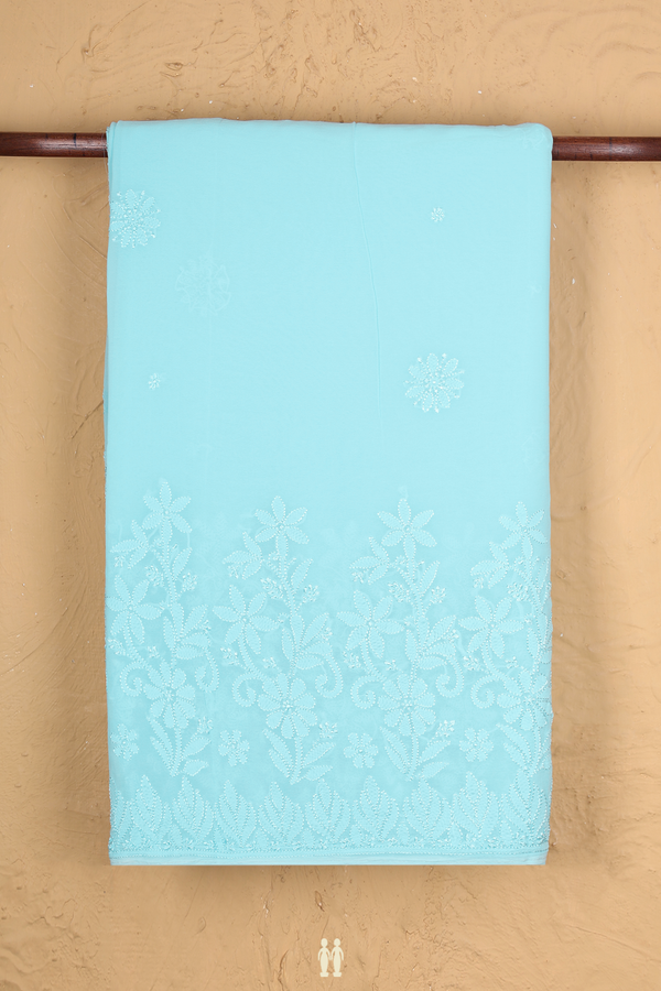 Georgette Saree In Sky Blue With Embroidered Design