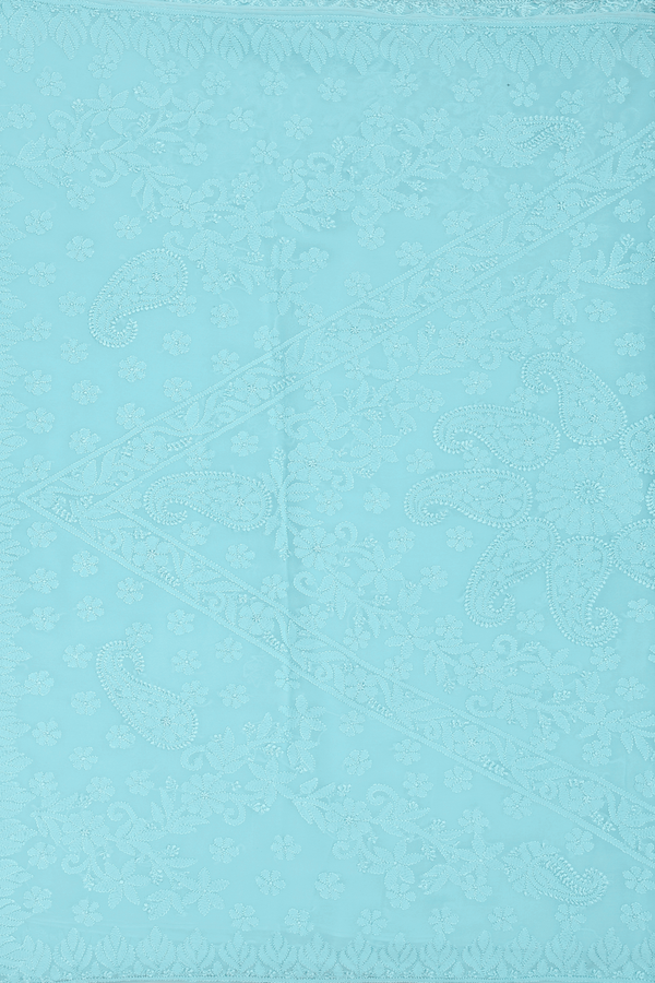 Georgette Saree In Sky Blue With Embroidered Design