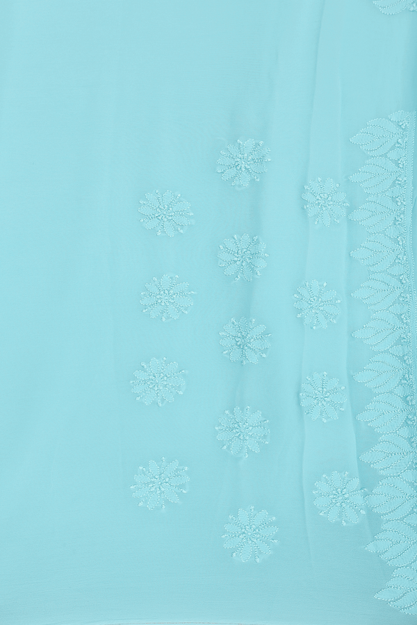 Georgette Saree In Sky Blue With Embroidered Design