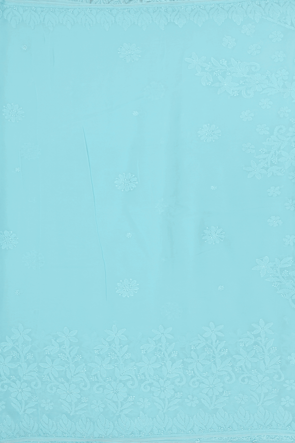 Georgette Saree In Sky Blue With Embroidered Design