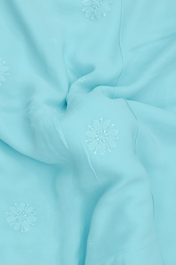 Georgette Saree In Sky Blue With Embroidered Design