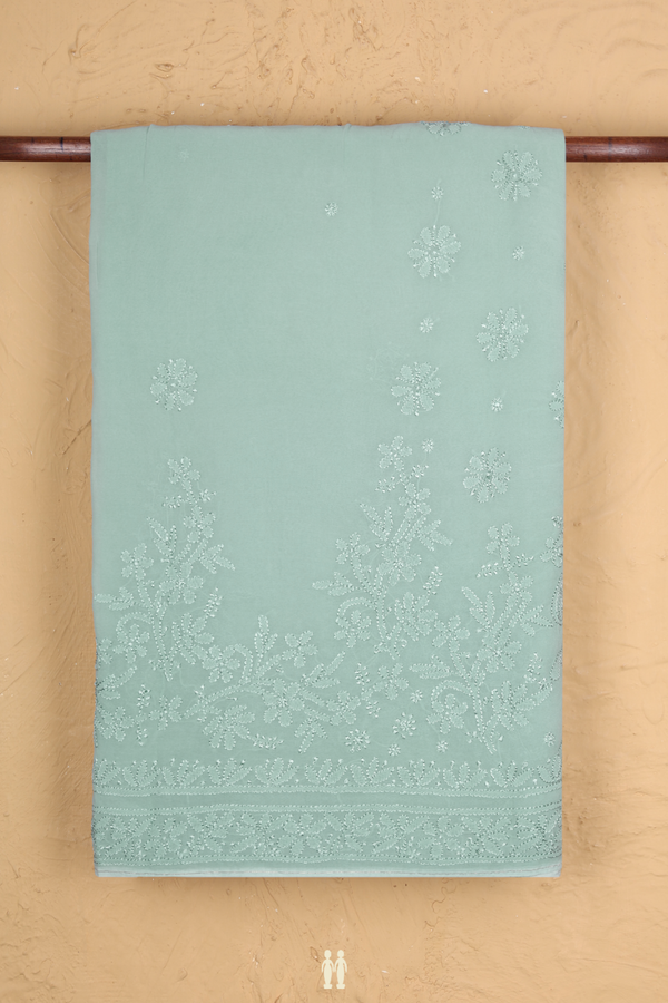 Georgette Saree In Turkish Blue With Embroidered Design