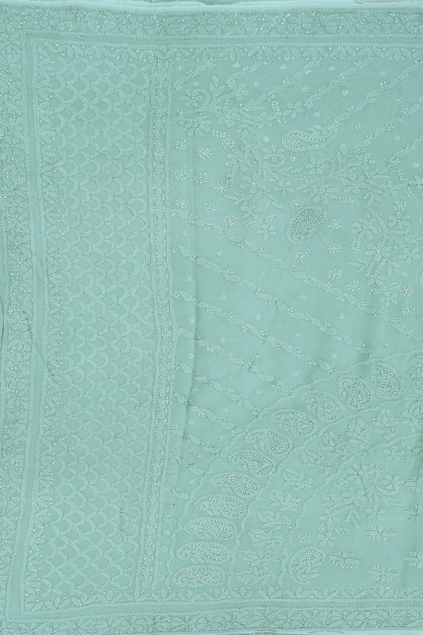 Georgette Saree In Turkish Blue With Embroidered Design