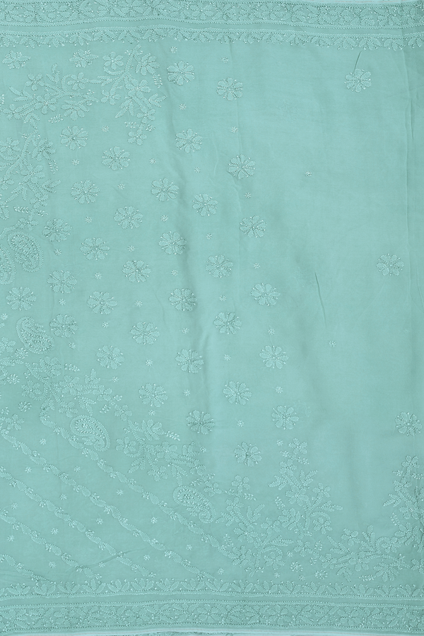 Georgette Saree In Turkish Blue With Embroidered Design