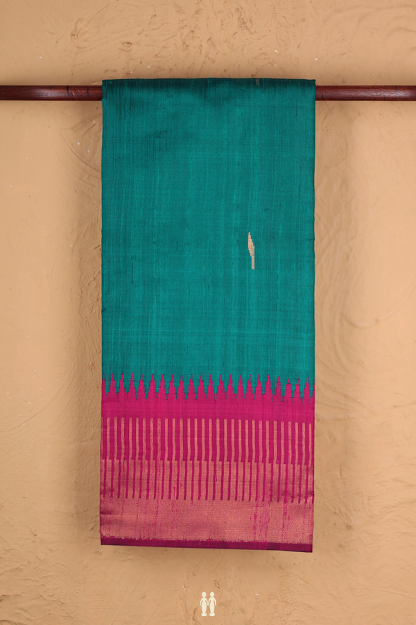 Jute Saree In Teal Green With Zari Buttas