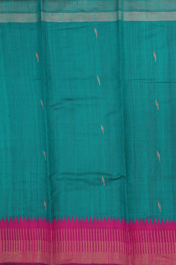 Jute Saree In Teal Green With Zari Buttas