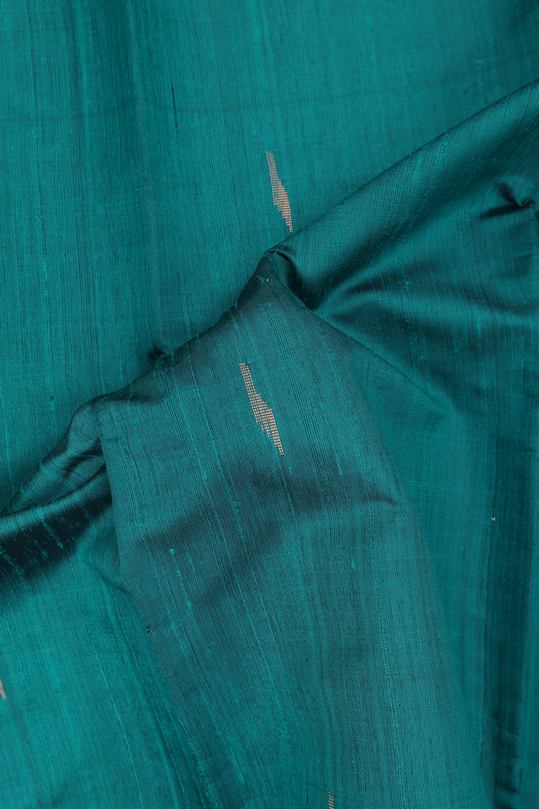 Jute Saree In Teal Green With Zari Buttas