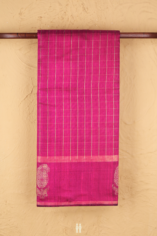 Jute Saree In Magenta With Checks Design