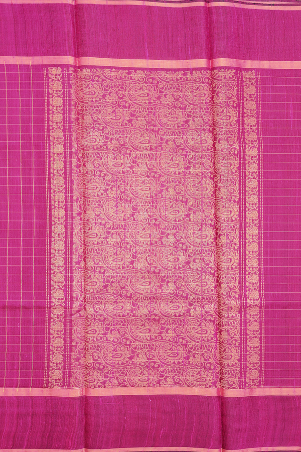 Jute Saree In Magenta With Checks Design