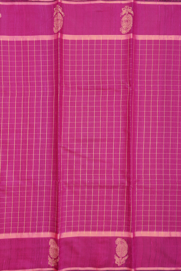 Jute Saree In Magenta With Checks Design