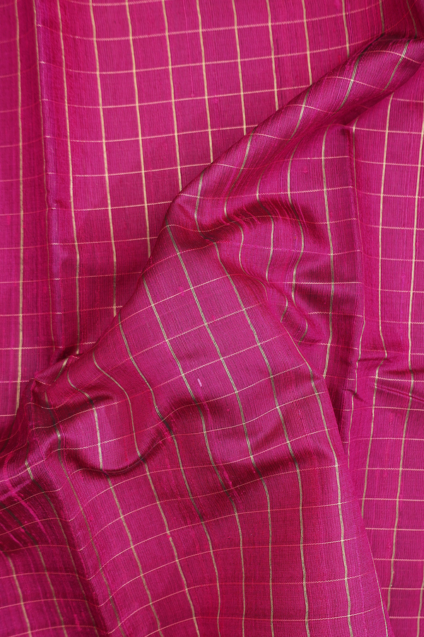 Jute Saree In Magenta With Checks Design