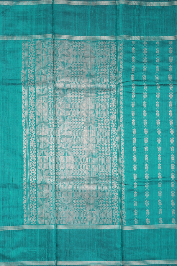 Jute Saree In Teal Green With Stripes Design