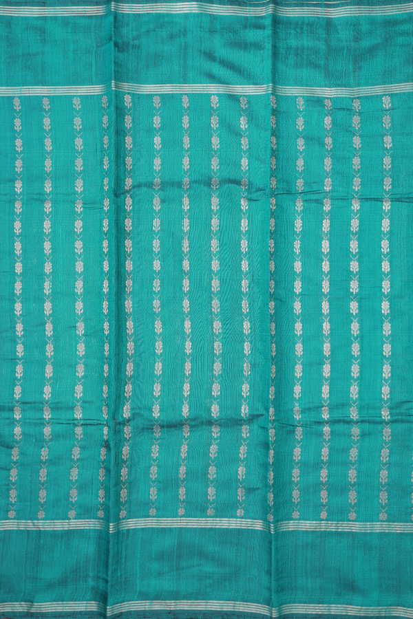 Jute Saree In Teal Green With Stripes Design