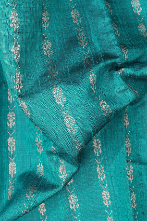 Jute Saree In Teal Green With Stripes Design