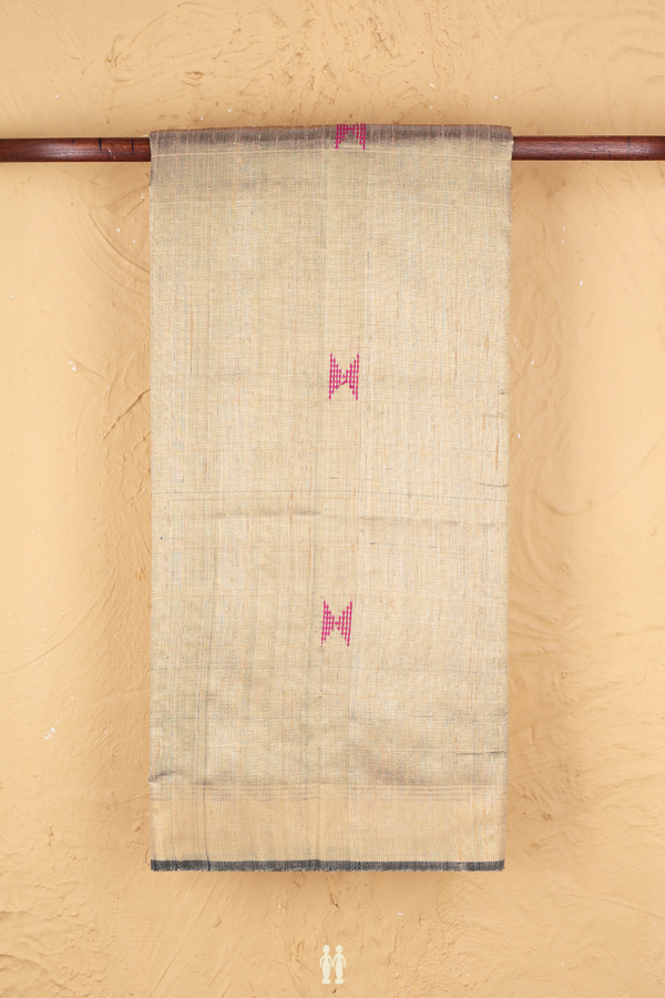 Jute Saree In Dusty Khaki With Threadwork Buttas