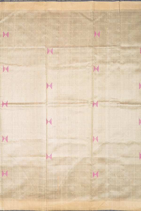 Jute Saree In Dusty Khaki With Threadwork Buttas