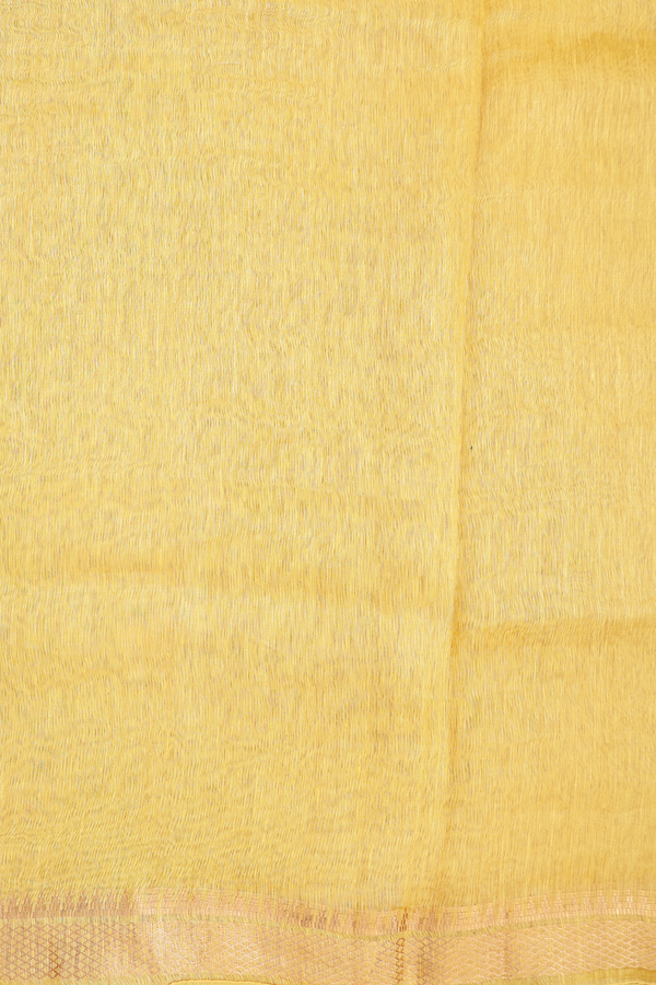 Linen Saree In Saffron Yellow Floral Design