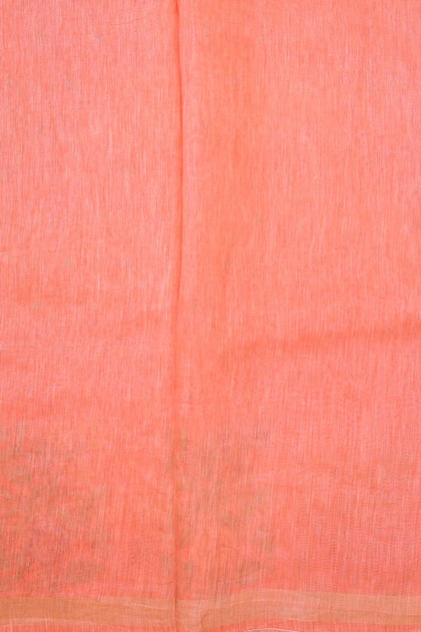 Linen Saree In Coral Pink With Threadwork Buttas