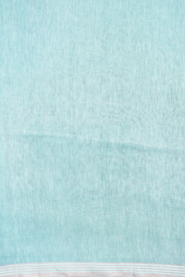 Linen Saree In Dusty Blue With Floral Buttas