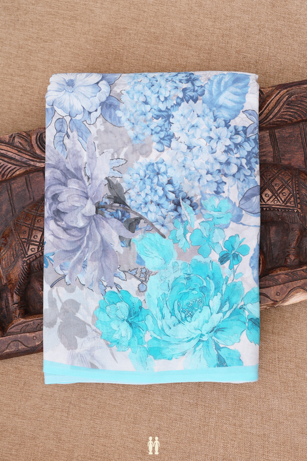 Georgette Saree In Light Grey With Floral Printed Design