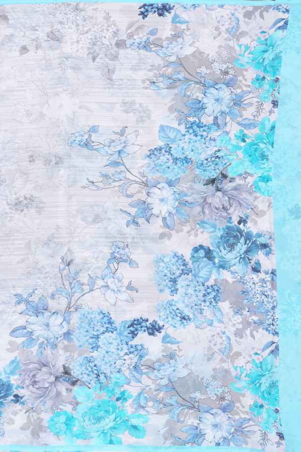 Georgette Saree In Light Grey With Floral Printed Design