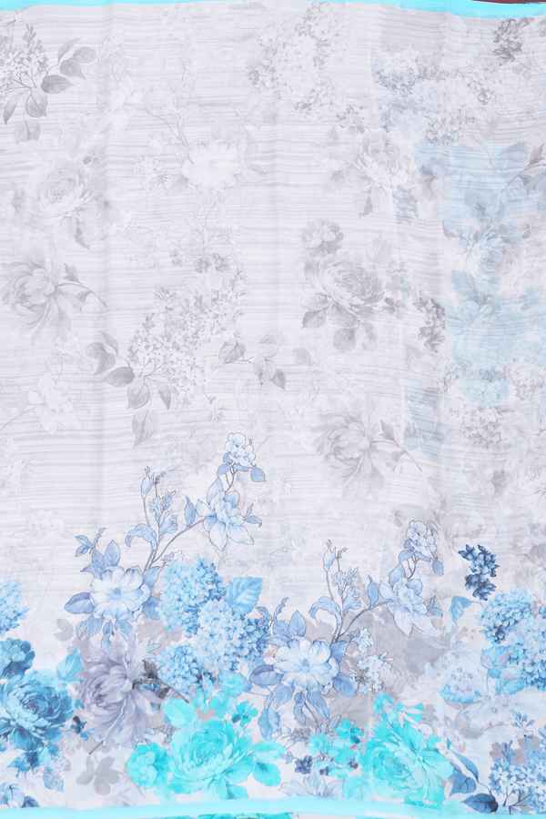 Georgette Saree In Light Grey With Floral Printed Design