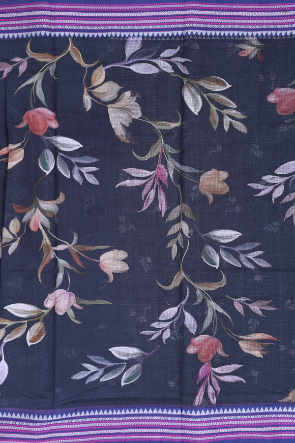 Kota Silk Saree In Black With Floral Design