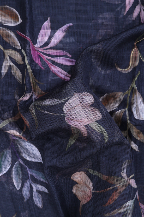 Kota Silk Saree In Black With Floral Design