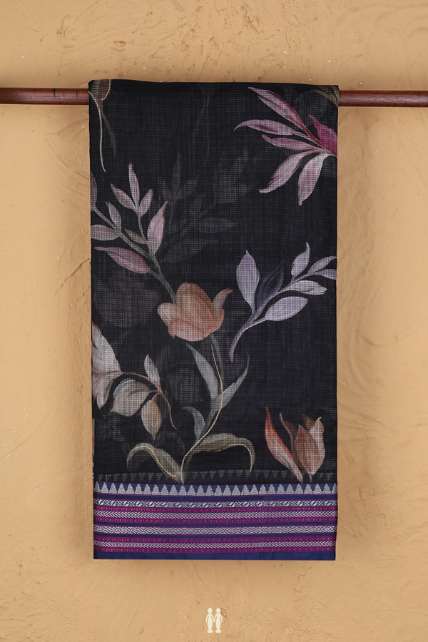 Kota Silk Saree In Black With Floral Design