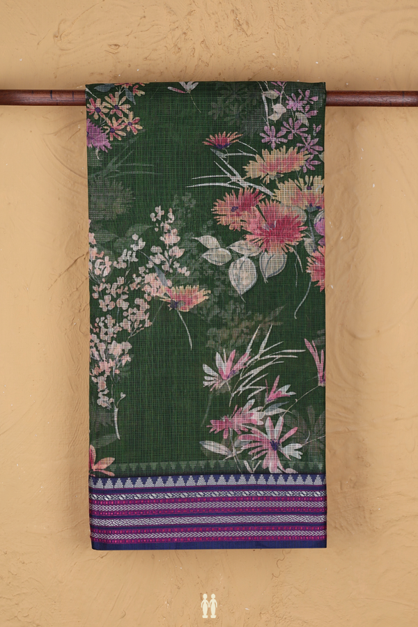 Kota Silk Saree In Dark Green With Floral Design