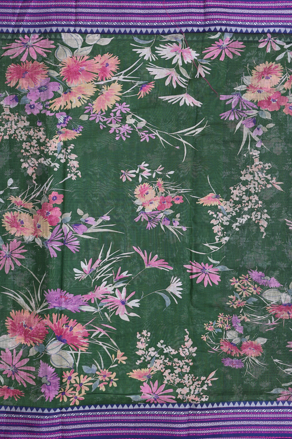 Kota Silk Saree In Dark Green With Floral Design