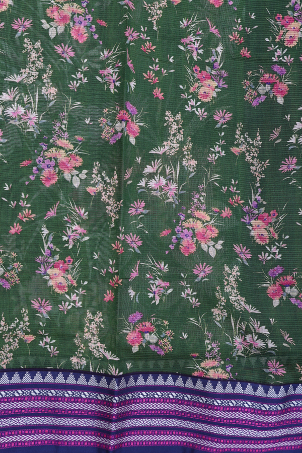 Kota Silk Saree In Dark Green With Floral Design
