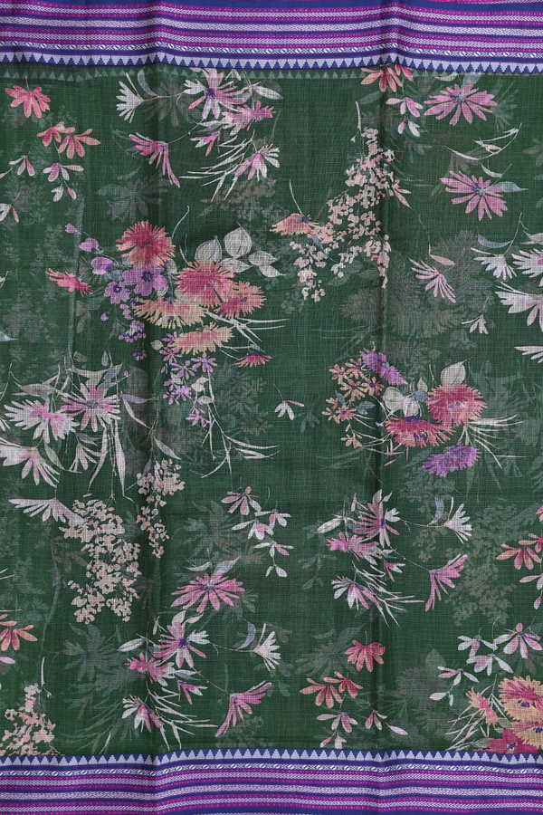 Kota Silk Saree In Dark Green With Floral Design