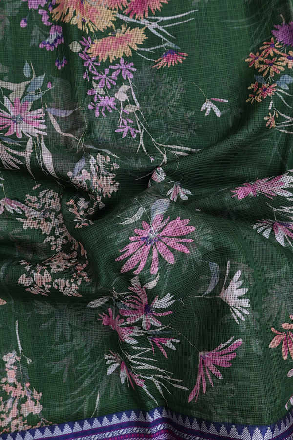 Kota Silk Saree In Dark Green With Floral Design