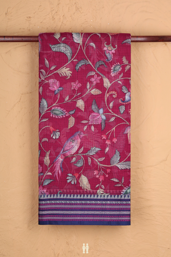 Kota Silk Saree In Deep Mulberry With Floral Design