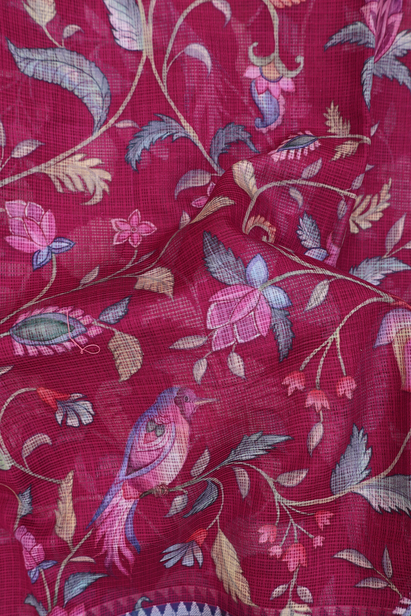 Kota Silk Saree In Deep Mulberry With Floral Design