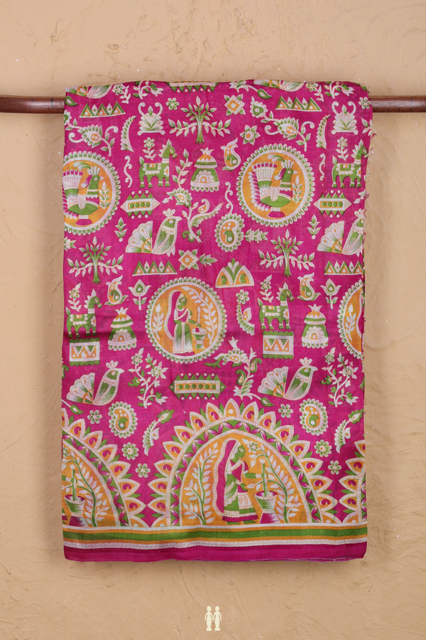 Printed Silk Saree In Magenta With Allover Design