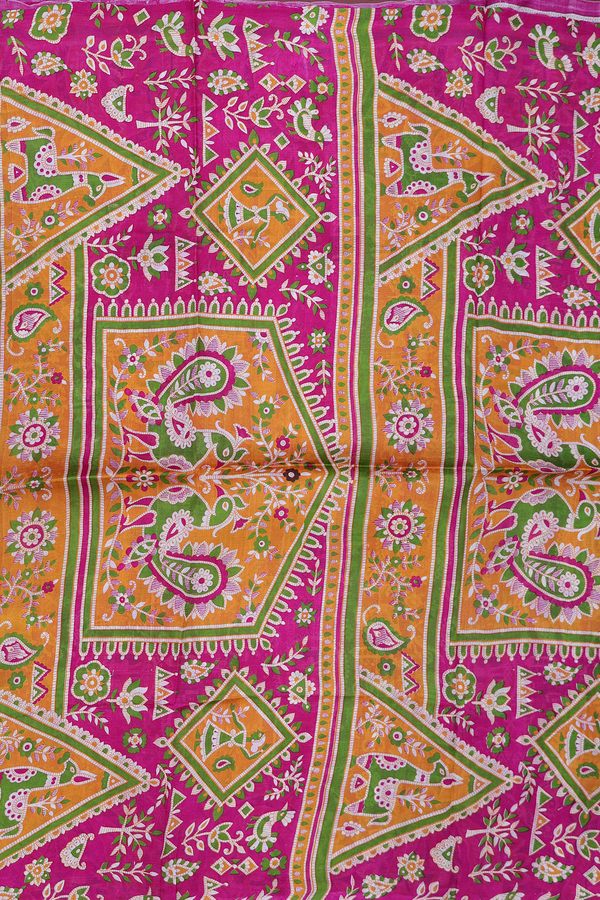 Printed Silk Saree In Magenta With Allover Design