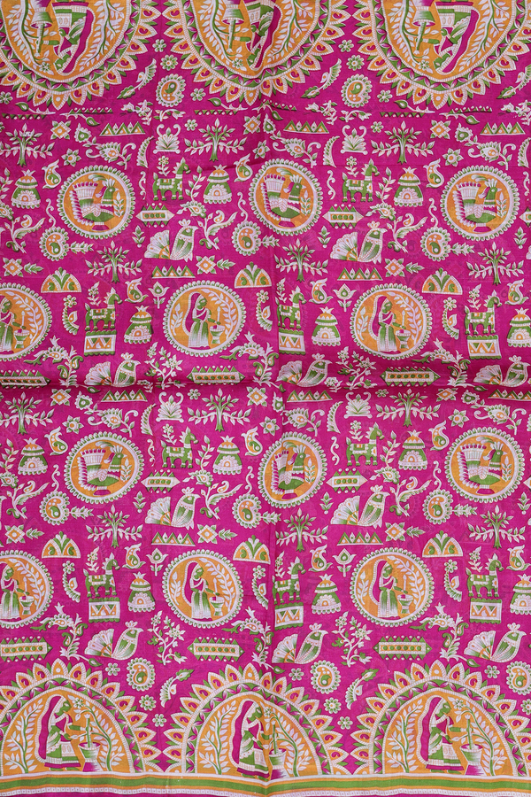 Printed Silk Saree In Magenta With Allover Design